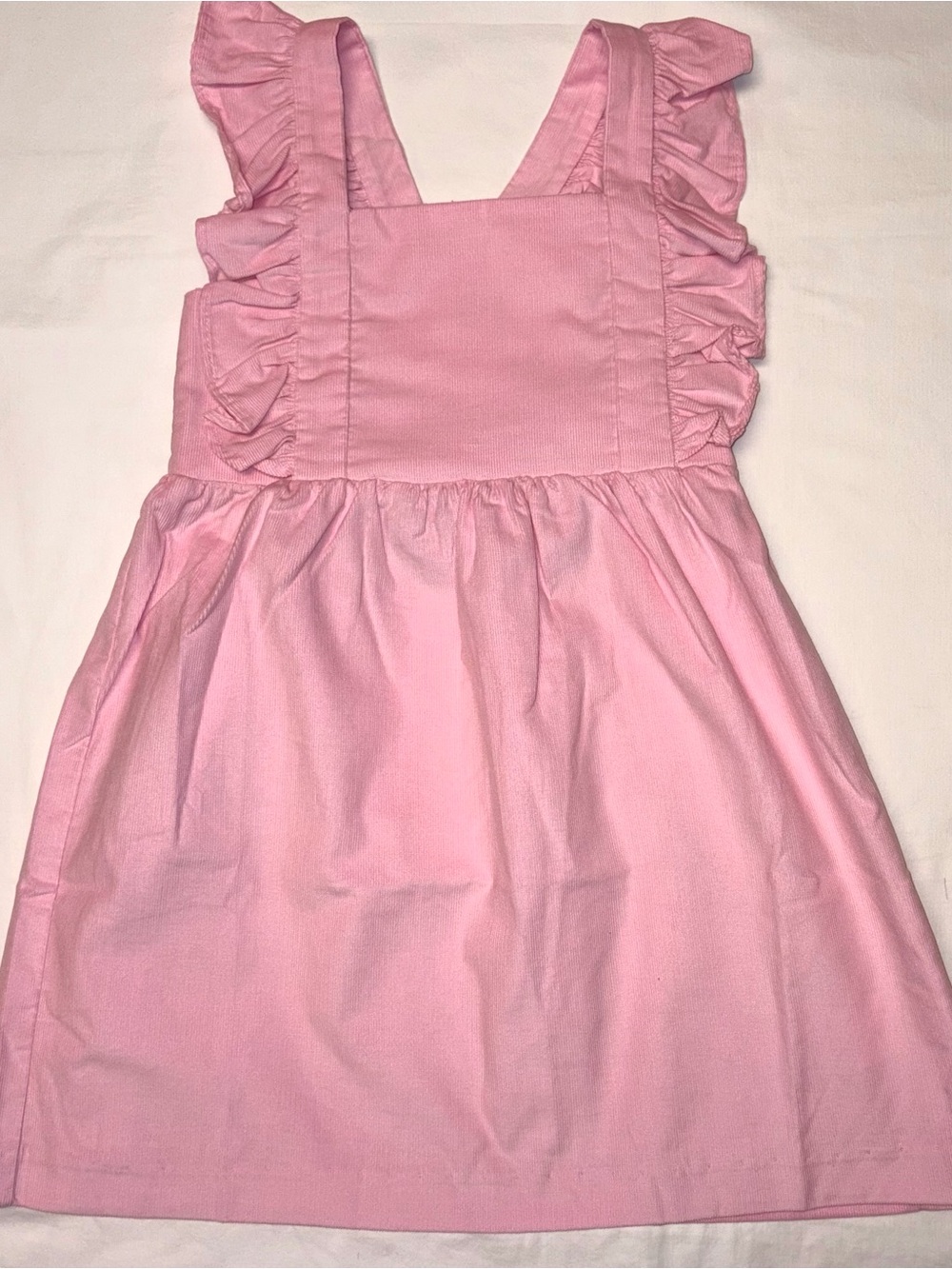 Little English Junie Jumper in soft pink corduroy ruffle cross back sx 5 NWT
